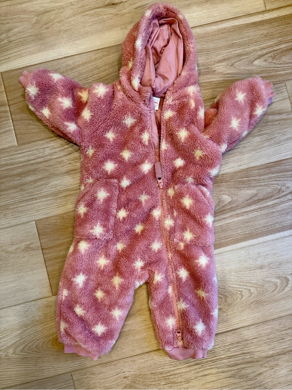 Hanna Andersson Starry Pink Fleece Baby Hooded One-Piece Pram Winter Suit